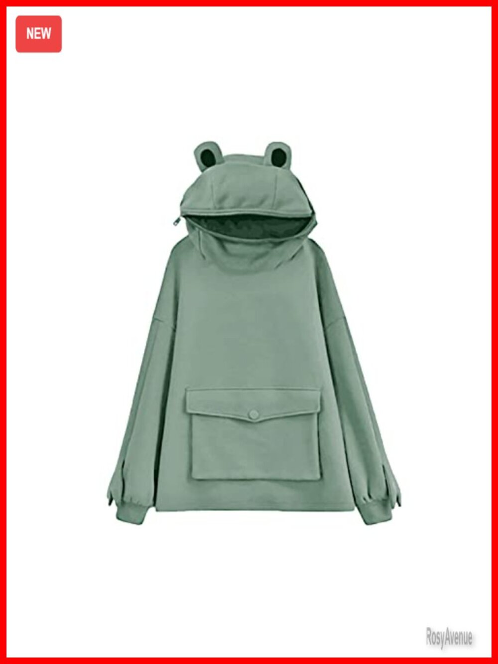 Oversized Frog Hoodie Zip Mouth Paws Pullover Sweatshirt